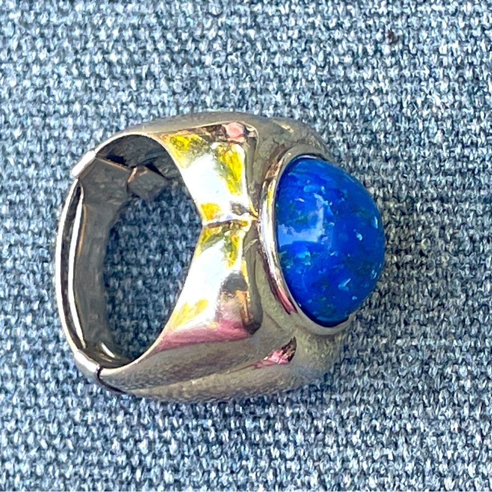 LE MONDE LE BIJOUX Lapis Lazuli stone in 925 sterling flower setting, sz8, 12.8g - Picture 7 of 13